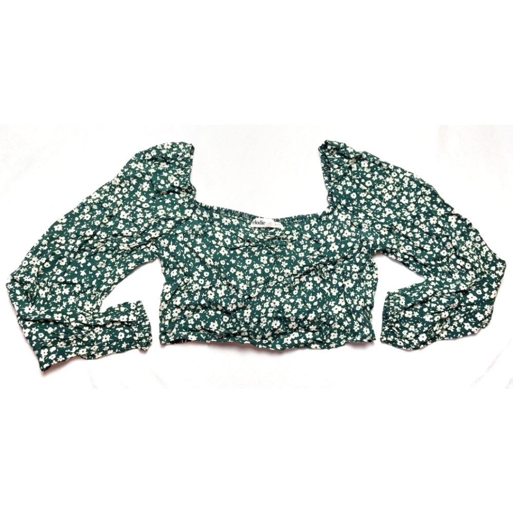 Elodie Blouse Size L Green Floral Cropped